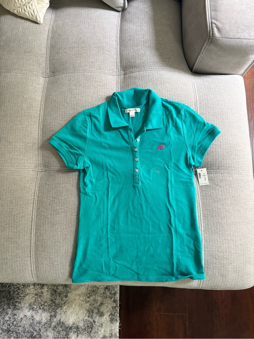 Aeropostale Teal Short Sleeve Button-Down Polo